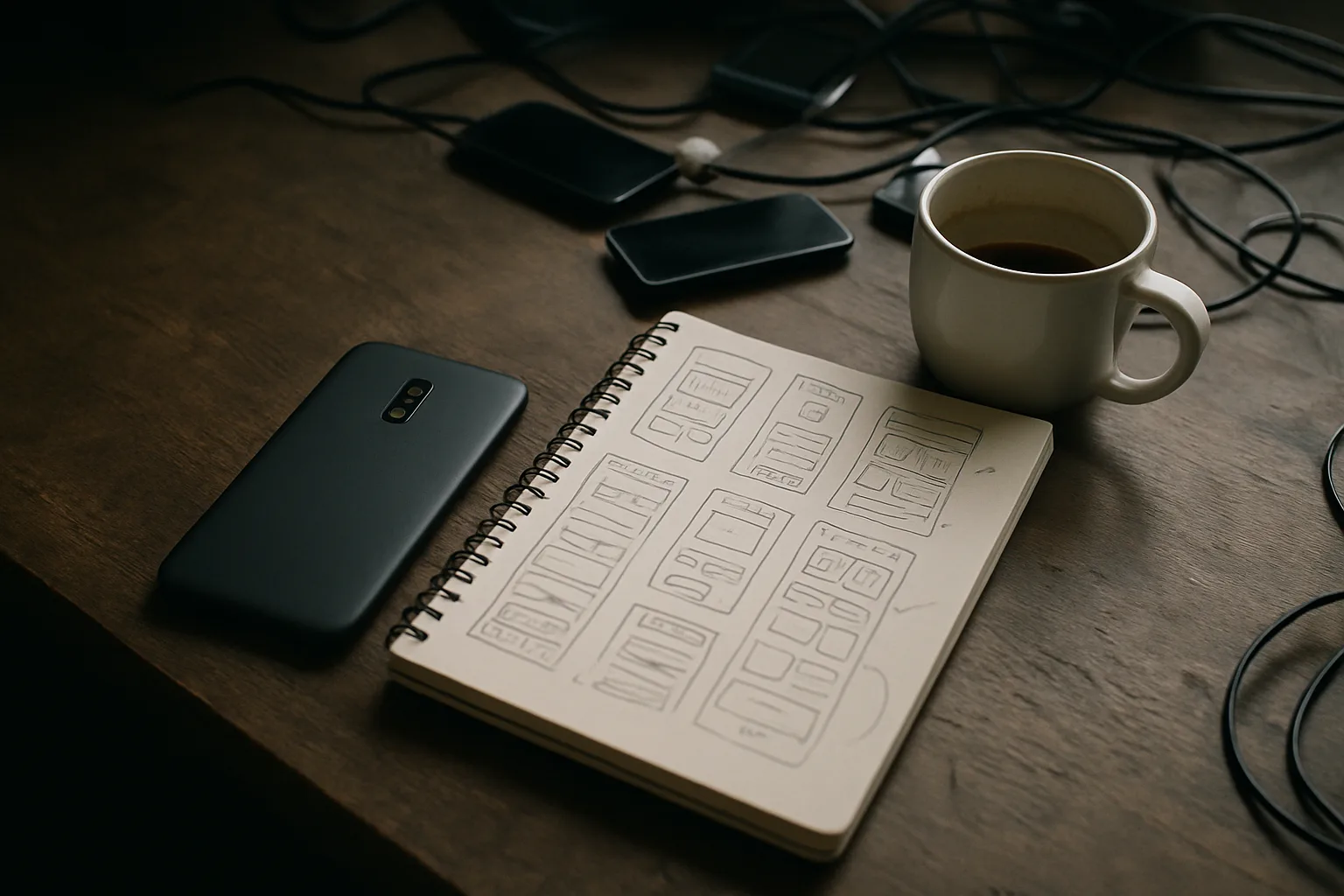 The desk the app is written at